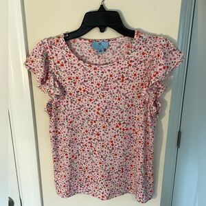 CeCe floral double ruffled sleeve crewneck knit top, XS